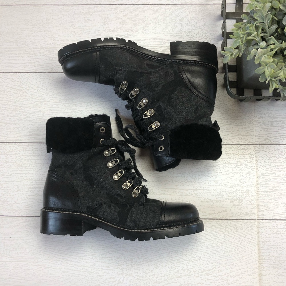 Frye | Samantha Black Shearling Hiker Boot